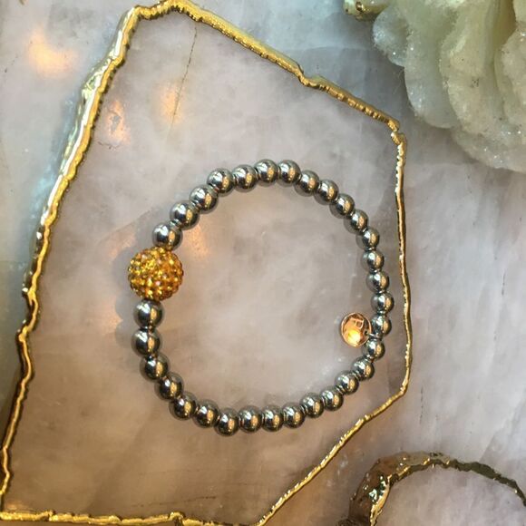 SILVER RUSTIC Cuff with Amber Gold Crystal Bead! - Picture 6 of 17